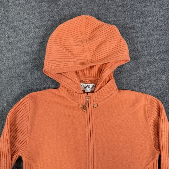 St. John Cashmere Marie Gray Hoodie Womens M Orange Cardigan Sweater Full Zip - Picture 4 of 12